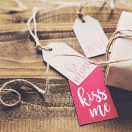 Packed gift with kiss me label